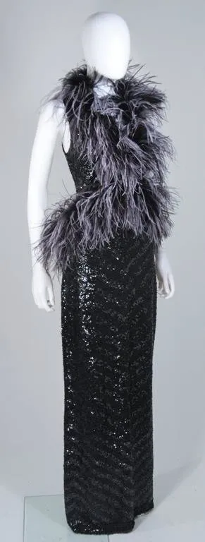 ELIZABETH MASON COUTURE Black Ostrich Wrap, Rhinestone Closure