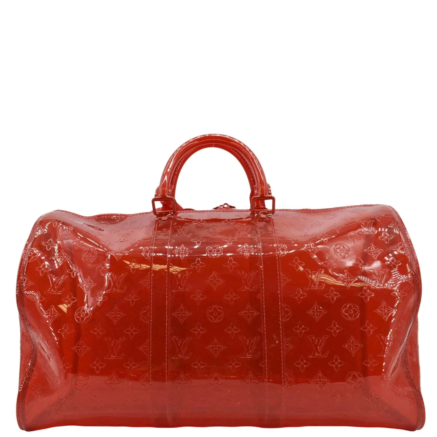 LOUIS VUITTON Keepall 50 Bandouliere Transparent PVC Travel Bag Red