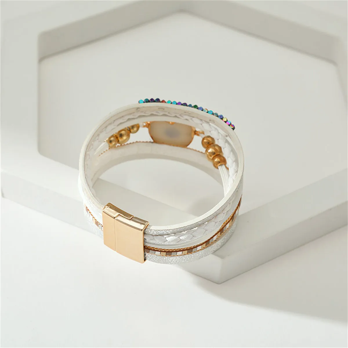 White Polystyrene & Resin 18K Gold-Plated Evil Eye Hear Layered Bracelet